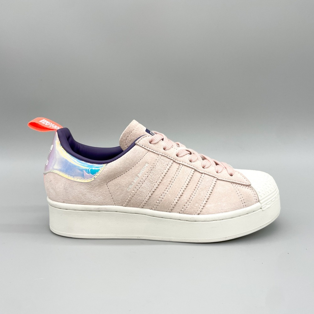 Adidas Superstar Bold Girls Are Awesome Womens 7 Pink Suede Platform Sneakers
